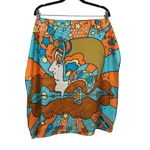 Peter Max Vintage Silk Scarf Womens Orange Self Portrait Psychedelic Pop Art